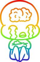 rainbow gradient line drawing cartoon big brain alien crying vector