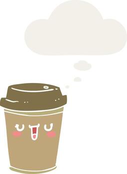 caricatura, sacar, café, y, pensamiento, burbuja, en, estilo retro vector