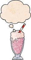 cartoon milkshake and thought bubble in grunge texture pattern style vector