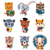 Back to school. Students little animals set. White background, isolate. Vector illustration.