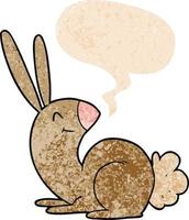 cute cartoon rabbit and speech bubble in retro textured style vector