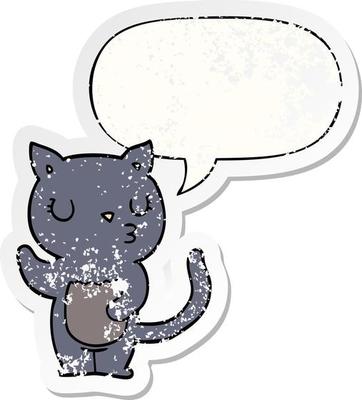 cute cartoon cat and speech bubble distressed sticker
