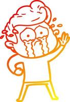 warm gradient line drawing cartoon crying man waving vector