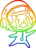 rainbow gradient line drawing cartoon crying astronaut vector