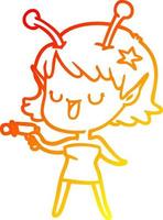 warm gradient line drawing happy alien girl cartoon vector