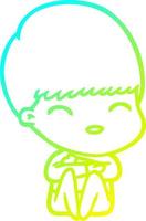 cold gradient line drawing happy cartoon boy vector