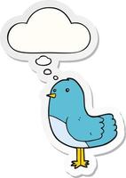 cartoon bird and thought bubble as a printed sticker vector