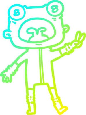 cold gradient line drawing cartoon weird alien waving