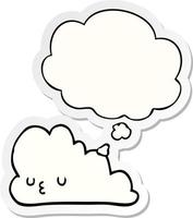 linda nube de dibujos animados y burbuja de pensamiento como una pegatina impresa vector