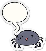 cartoon halloween spider and speech bubble sticker vector