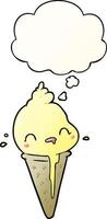 cute cartoon ice cream and thought bubble in smooth gradient style vector