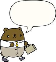 cartoon bear in work clothes and speech bubble vector