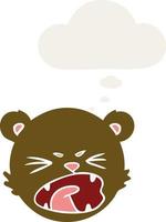 cute cartoon teddy bear face and thought bubble in retro style vector