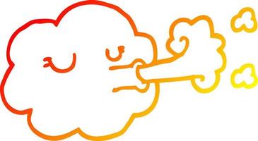 warm gradient line drawing cartoon cloud blowing a gale vector