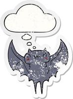 cartoon bat and thought bubble as a distressed worn sticker vector