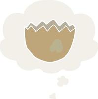 cartoon cracked eggshell and thought bubble in retro style vector