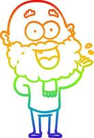 rainbow gradient line drawing cartoon crazy happy man with beard amazed vector