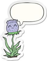 cartoon thistle and speech bubble sticker vector