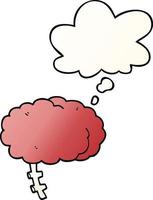 cartoon brain and thought bubble in smooth gradient style vector