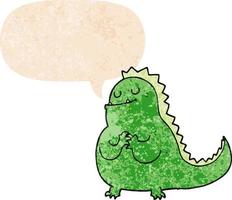 cartoon dinosaur and speech bubble in retro textured style vector