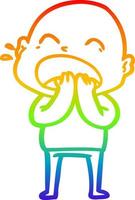 rainbow gradient line drawing cartoon shouting bald man vector