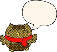 cute cartoon owl and speech bubble in comic book style vector