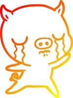 warm gradient line drawing cartoon pig crying vector