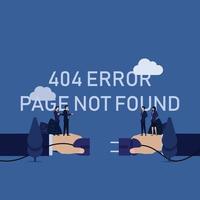 Business 404 error page not found hand remove electric socket team complain. vector