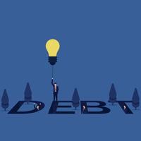 Businessman fly with idea balloon from debt while other still on it. vector