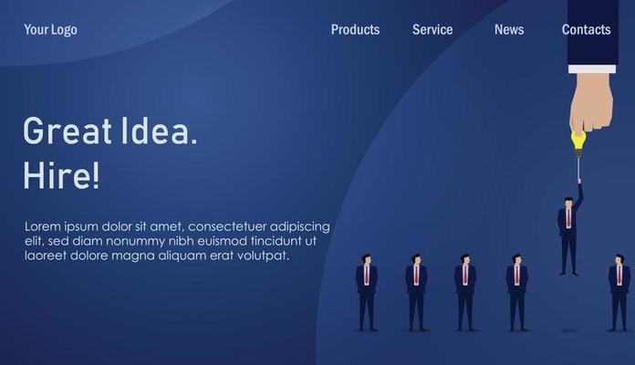 Hand pick businessman with idea to the top next level. Business Landing Page Template.