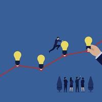 Businessman jump over ideas above chart line metaphor of new idea to growth. vector