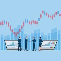 People handshake for rising stock on chart. Business flat vector concept illustration.