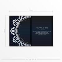 Dark blue postcard template with white abstract ornament. Elegant and classic vector elements are great for decoration.