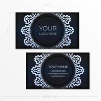 Template Dark blue Business cards with decorative ornaments business cards, oriental pattern, illustration. vector