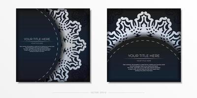 Two black and white business cards with lace patterns vector