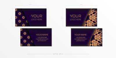 Purple luxury Business cards with decorative ornaments business cards, oriental pattern, illustration. vector