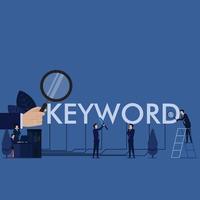 Business team search keyword on desk connect to keyword text metaphor of search best keyword. vector