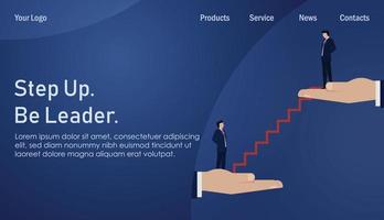 Businessman career opportunity with red stair to the next level. Business Landing Page Template. vector