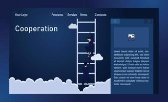 Landing Page Template. Businessman lend a hand help the other to climb up the ladder. vector