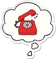 cartoon old telephone and thought bubble as a printed sticker vector