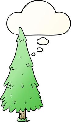 cartoon christmas tree and thought bubble in smooth gradient style
