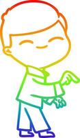 rainbow gradient line drawing cartoon smiling boy pointing vector