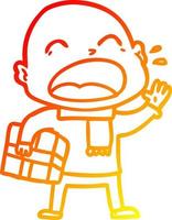 warm gradient line drawing cartoon shouting bald man with present vector