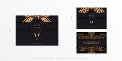 Luxurious black invitation card template with vintage abstract ornament. Elegant and classic elements are great for decorating. Vector illustration.