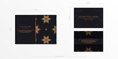 A black and gold business card with a gold pattern vector