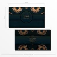 Dark green business cards template. Decorative business card ornaments, oriental pattern, illustration.