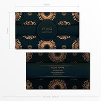 plantilla de tarjetas de visita verde oscuro con adornos decorativos tarjetas de visita, patrón oriental, ilustración.