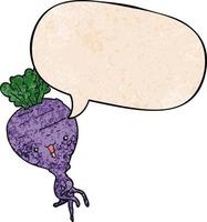 cartoon turnip and speech bubble in retro texture style vector