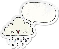 cartoon storm cloud and speech bubble distressed sticker vector