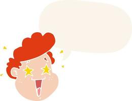 cartoon happy face and speech bubble in retro style vector